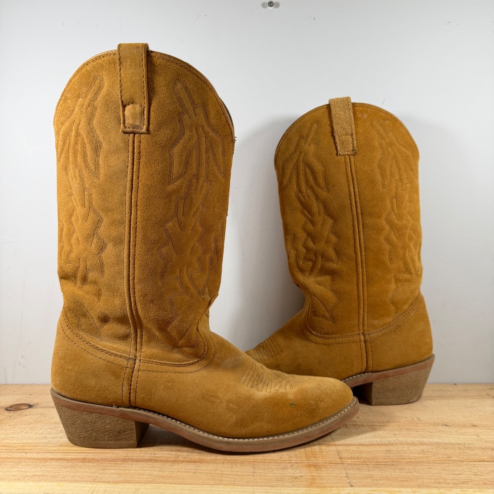 Laredo Cowboy Boots Mens 10D Tan 68216 Western Leather Suede Embroidered